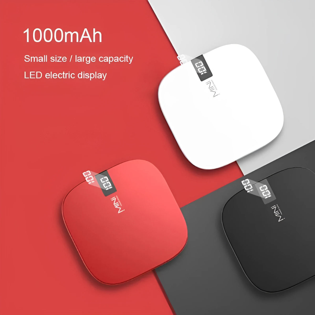 Mini ultra-thin 10000mAh power bank in Chinese New Year Red, Business Black, and Jingya White, 215g, with 5V 2.1A output