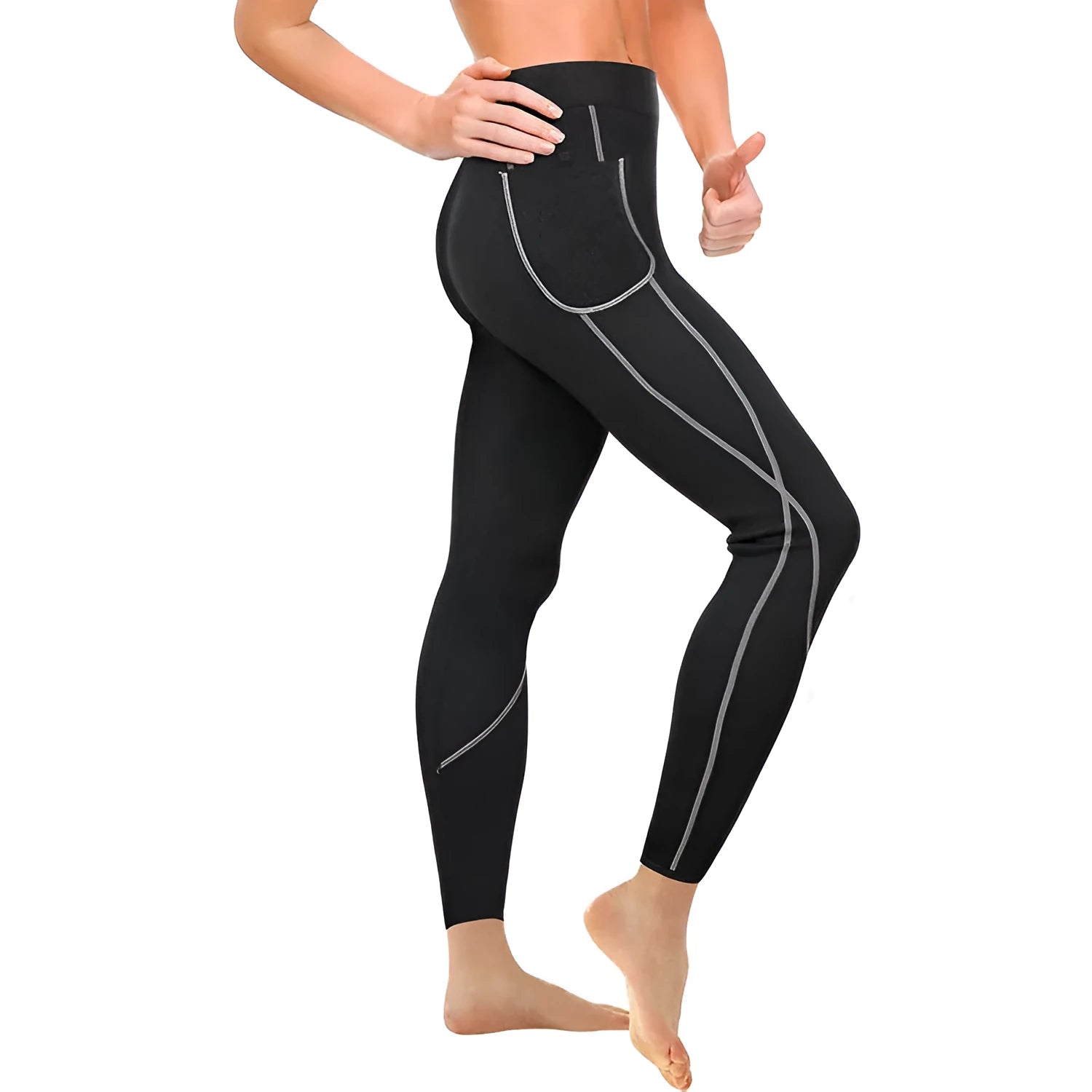 Black SCR nylon neoprene shaping fitness pants, high-waist compression leggings for running and cycling, Asian sizes S-3XL