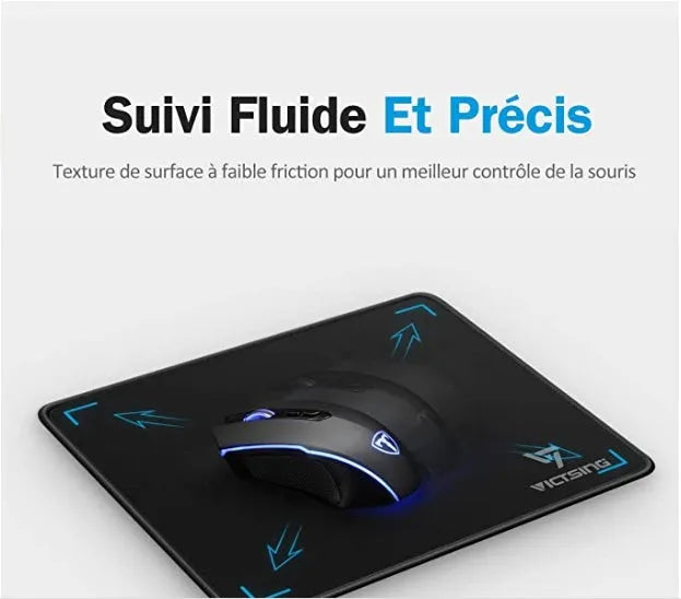 Black rough grain textured gaming mouse pad measuring 270mm by 220mm with a 5mm thick rubber base.