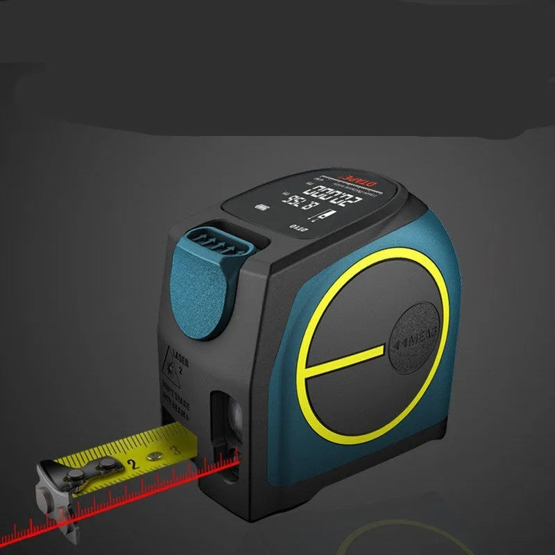 Black rechargeable infrared laser rangefinder digital display tape measure with 5M nylon coated tape, DT10, 0.01 mm accuracy