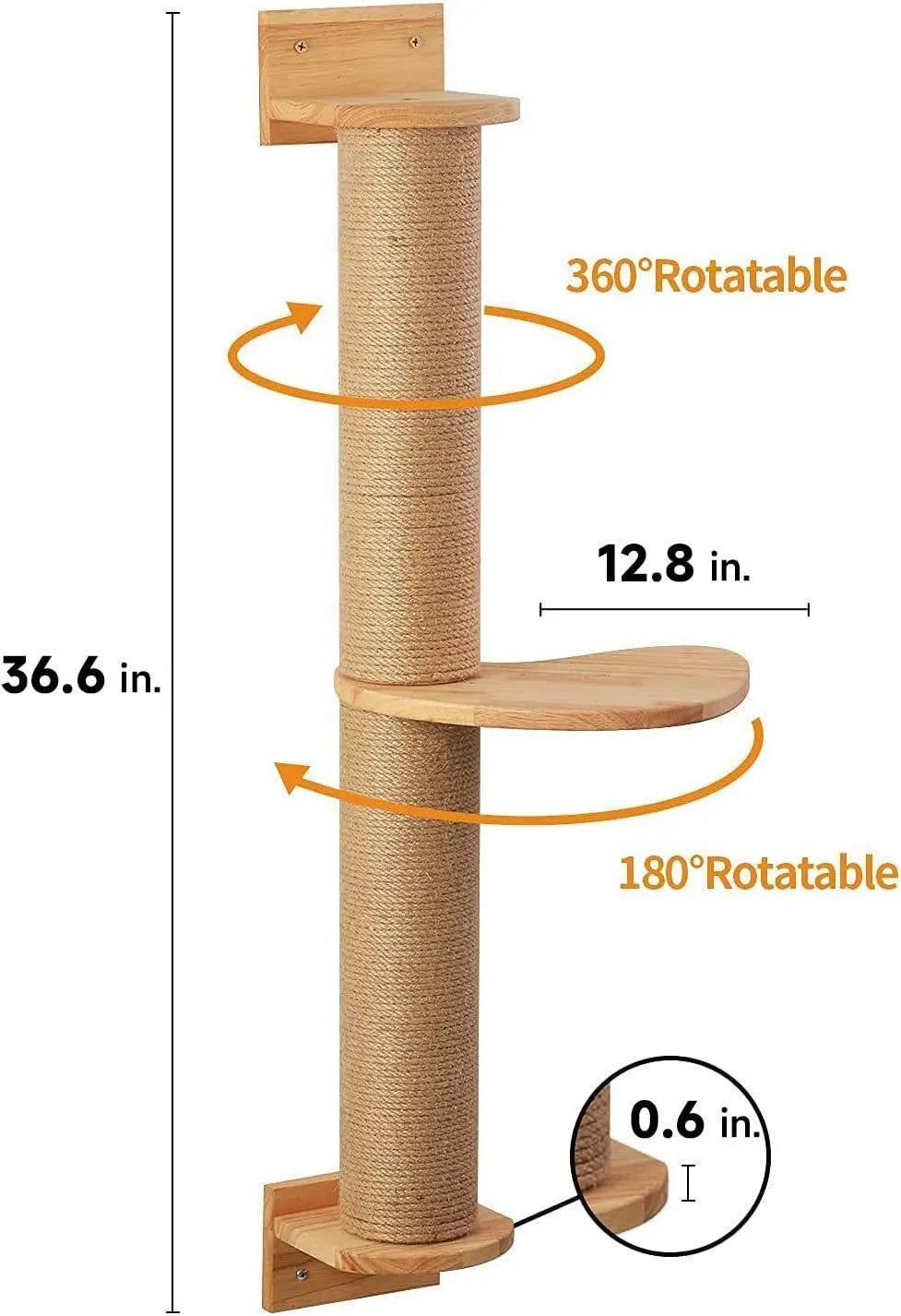 Wooden wall-mounted cat climbing frame with sisal rope scratching post and elevated platform