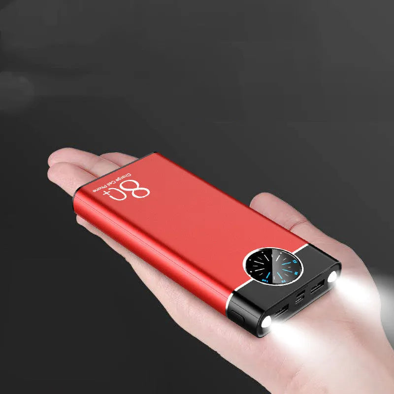 20000mAh alloy portable power bank with LED flashlight in black, red, and blue colour options