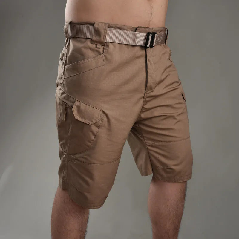 Men's cotton blend tactical shorts in camouflage pattern for outdoor hiking.