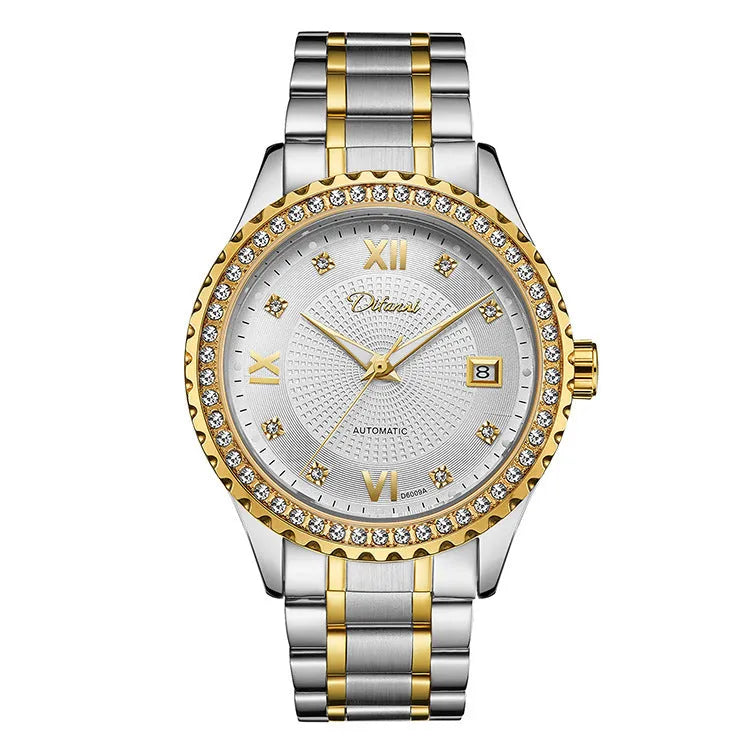 Fashionmonger gold automatic mechanical watch with black dial and luminous hands