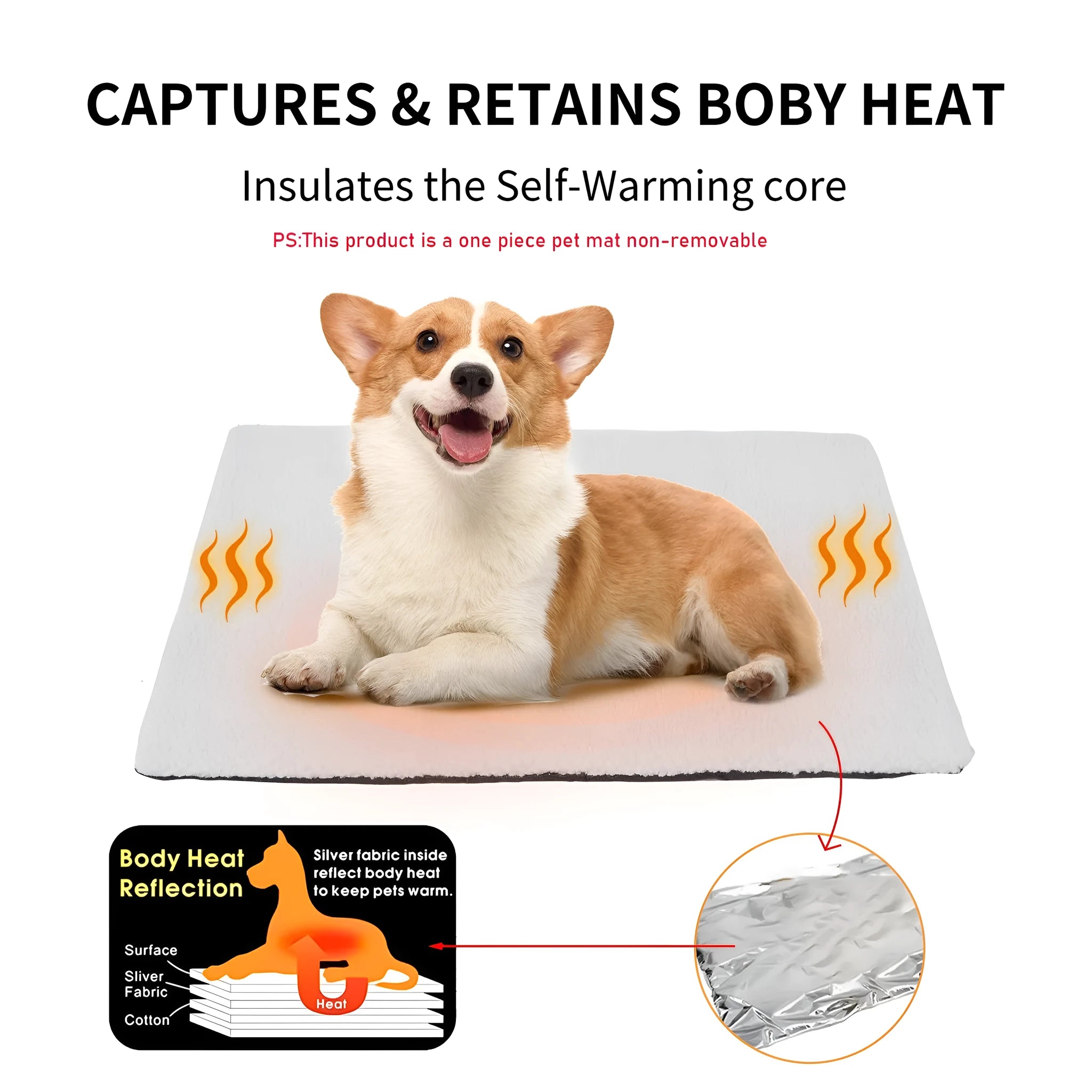 Grey plush self-heating pet bed for cats and small dogs with dimensions 95x65cm