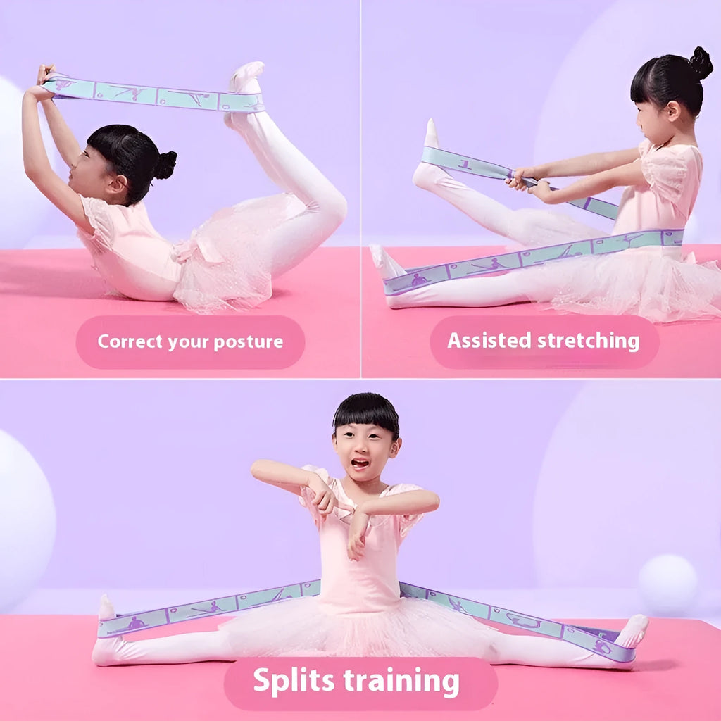 Digital eight-grid yoga stretch belt in assorted colours for dance and fitness, suitable for children and adults