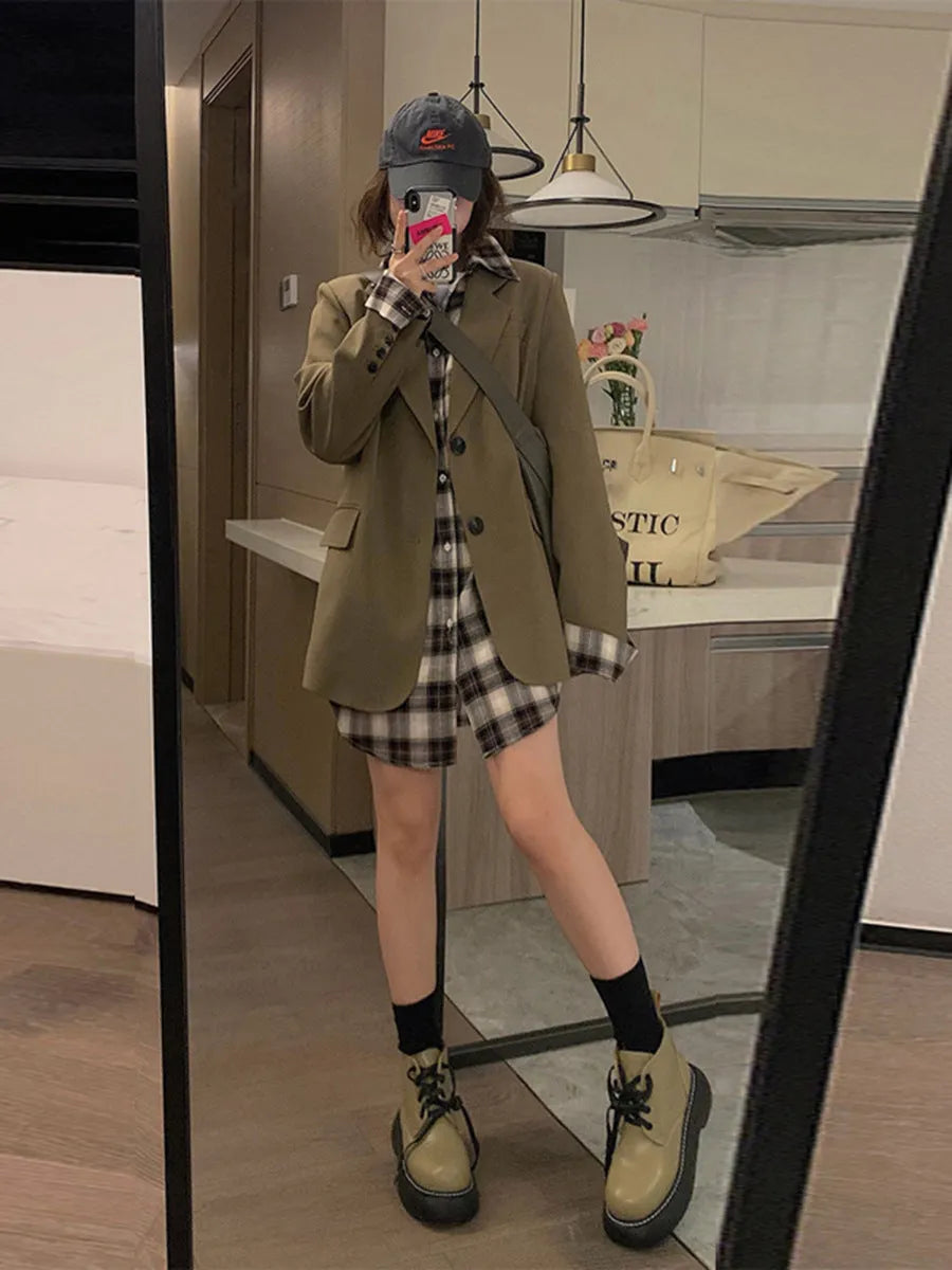 Korean-style solid colour street suit jacket with long sleeves and pocket detail