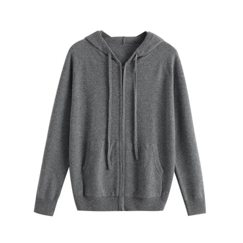 Men's hooded cashmere cardigan sweatshirt with zipper front in regular fit