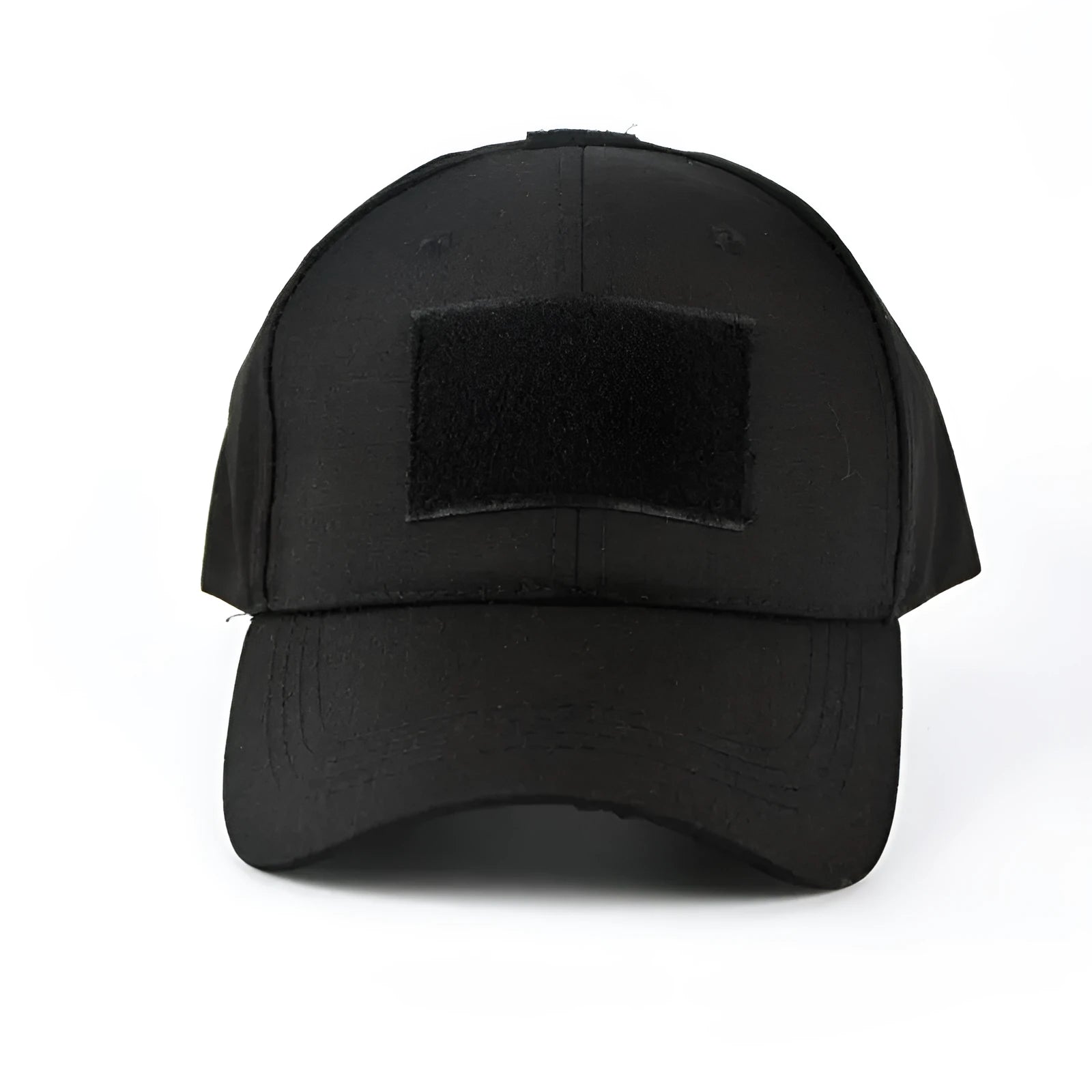 Cotton twill baseball cap with Velcro front panel and embroidered letter pattern in Black