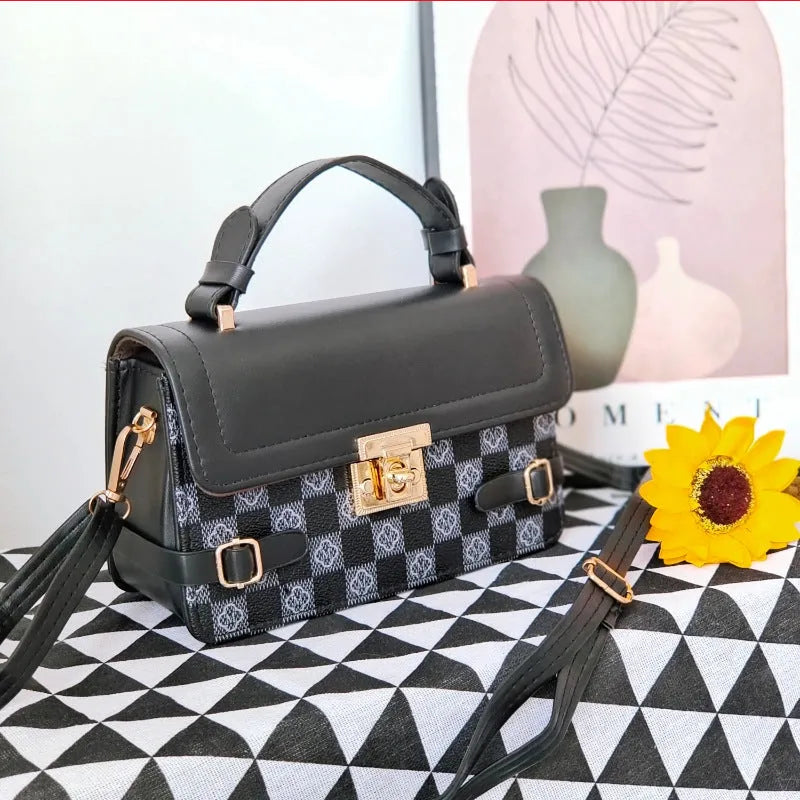 Retro small square pattern ethnic crossbody bag in apricot colour with floral stitching.