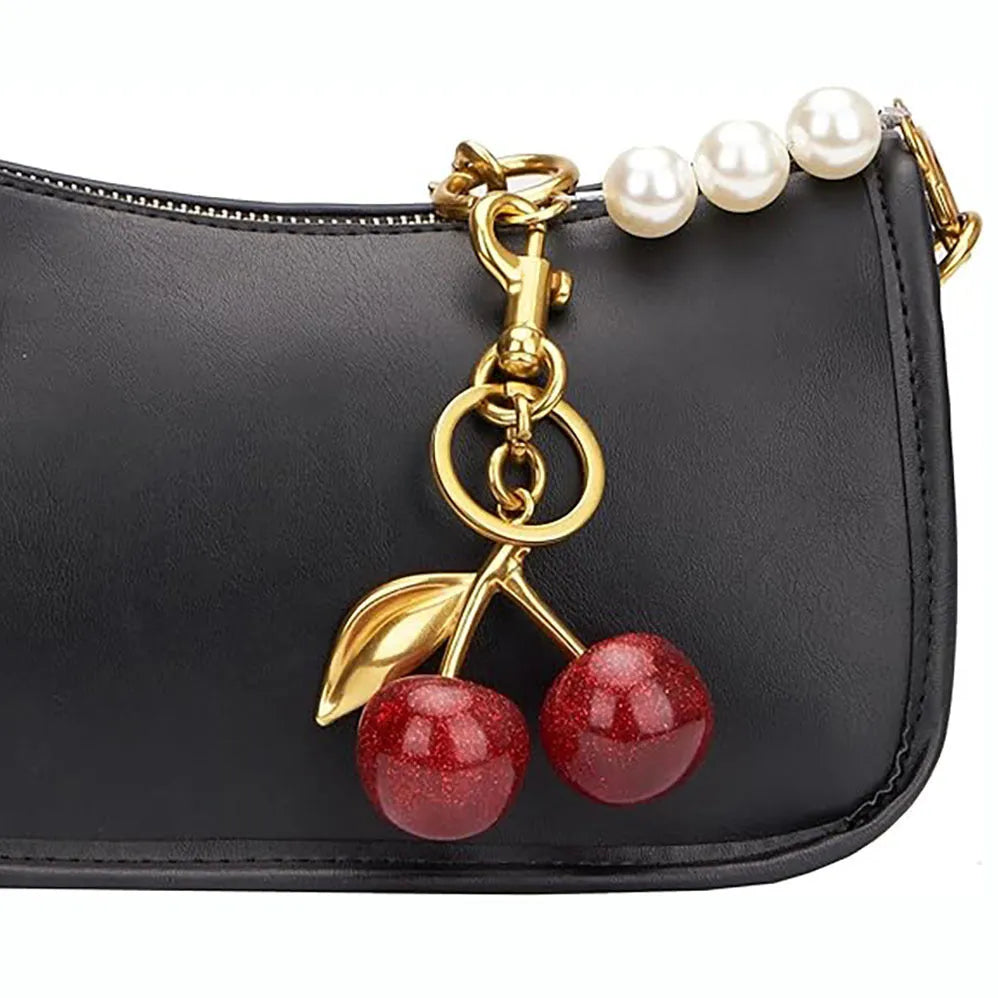 Zinc alloy cherry pendant keychain in red colour with three-dimensional design for car keys