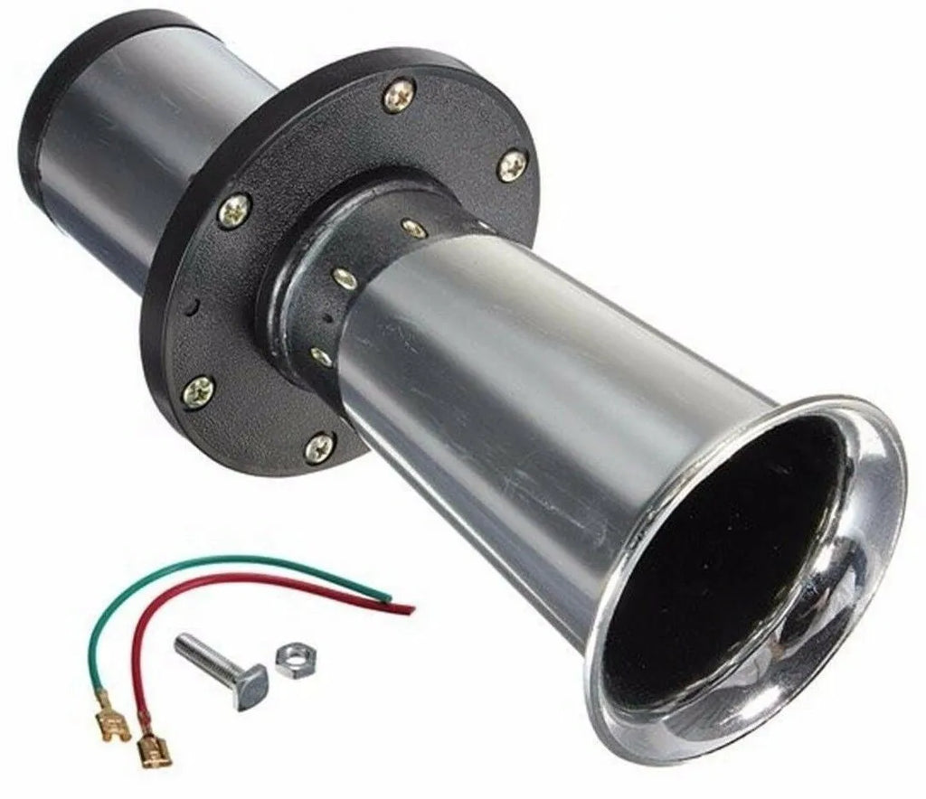 12V black car horn with silver finish for universal vehicle installation