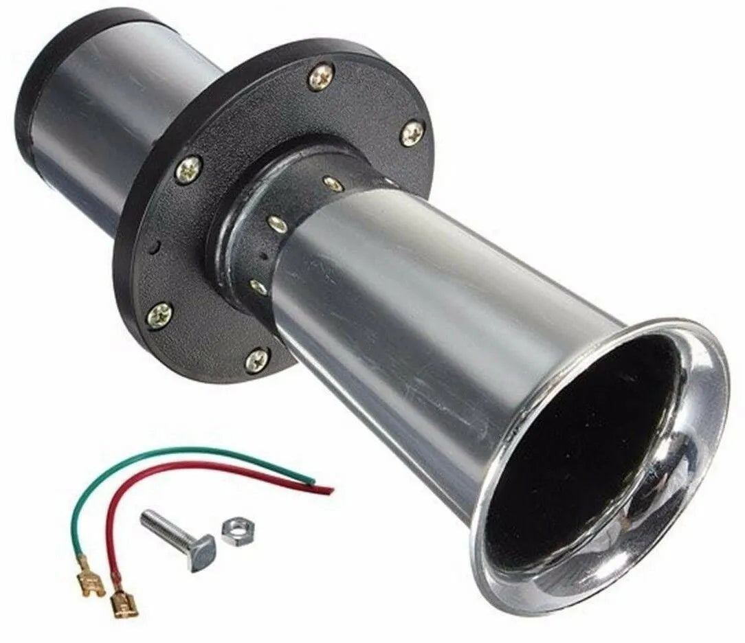 12V black car horn with silver finish for universal vehicle installation
