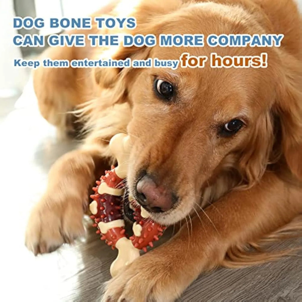 Natural rubber bone-shaped dog dental chew toy for teeth grinding and anxiety relief