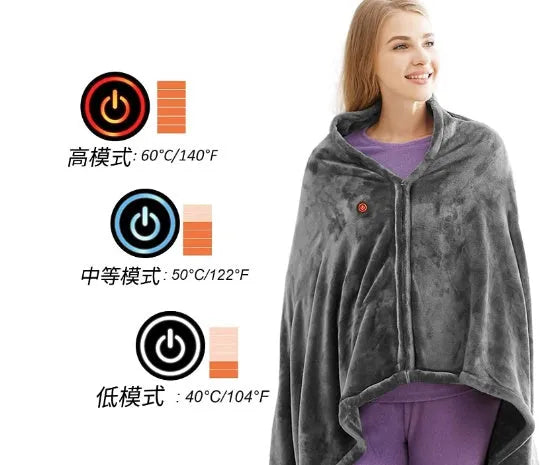 Dark grey USB heated flannel blanket showing soft coral fleece texture and attached USB cable