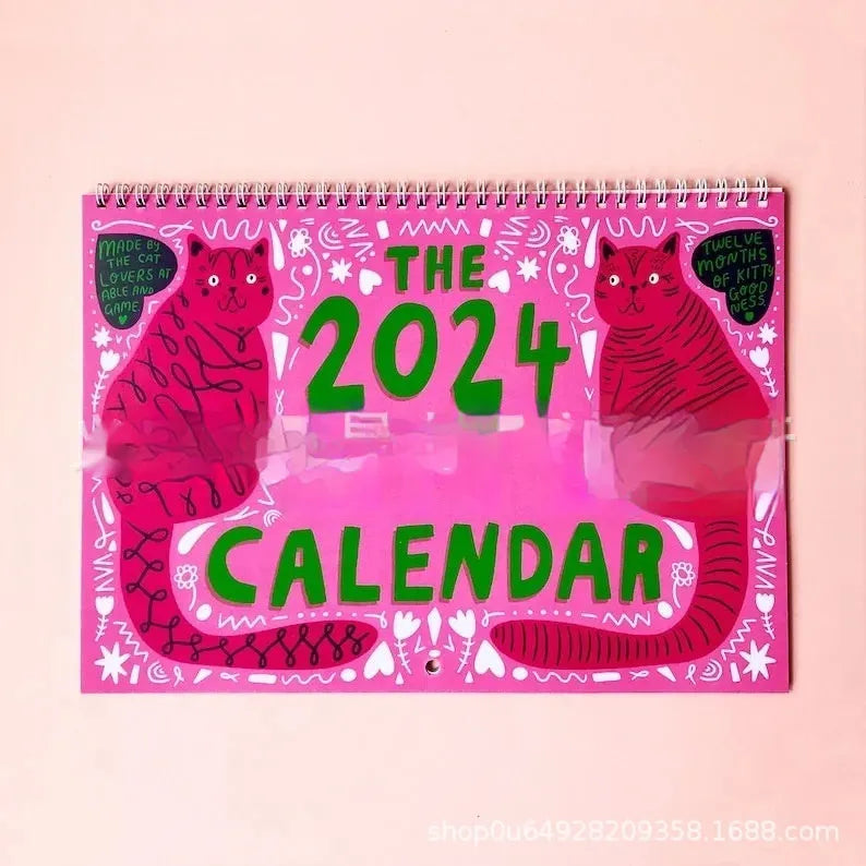 Cat calendar wall planner in A3 size with monthly tabs and 2024 date options