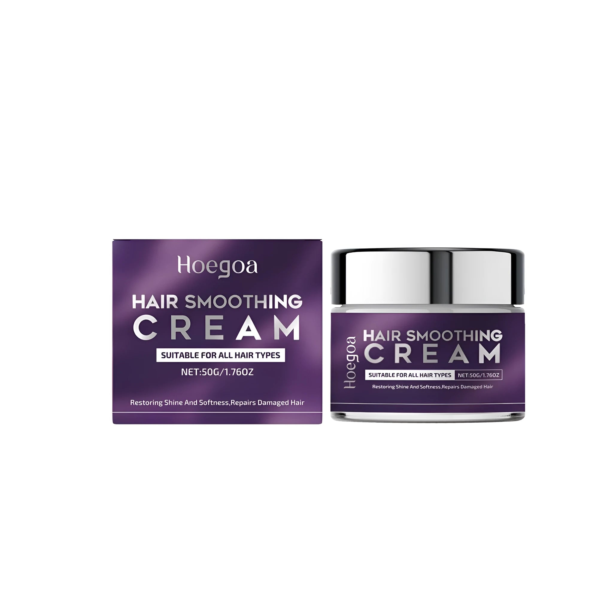 Jar of straight hair cream with hydrolysed keratin and coconut oil, 50g capacity.