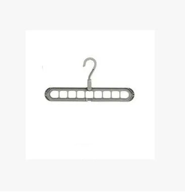 Plastic clothes hanger with a white hook on a pink background, showing its 33 cm length and rotatable handle.