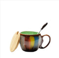 Handmade ceramic mug with lid and spoon in vibrant blue 350ml
