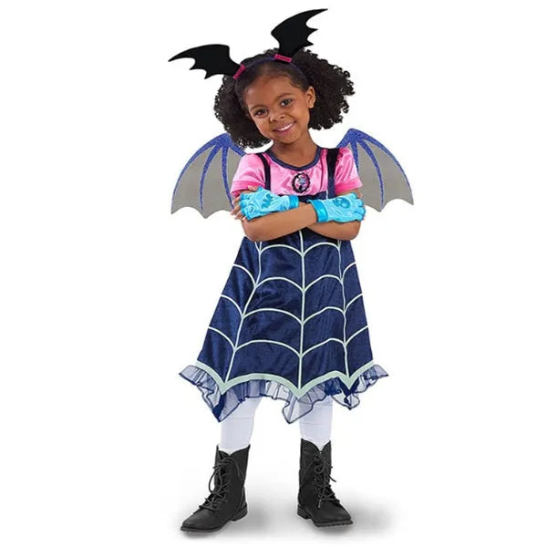Blue cotton princess Halloween dress for toddlers with short sleeves