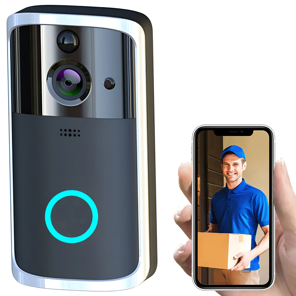 WiFi video doorbell camera with 32GB TF card, infrared night vision, 7.5cm x 3.3cm x 14.4cm, Black or Silver