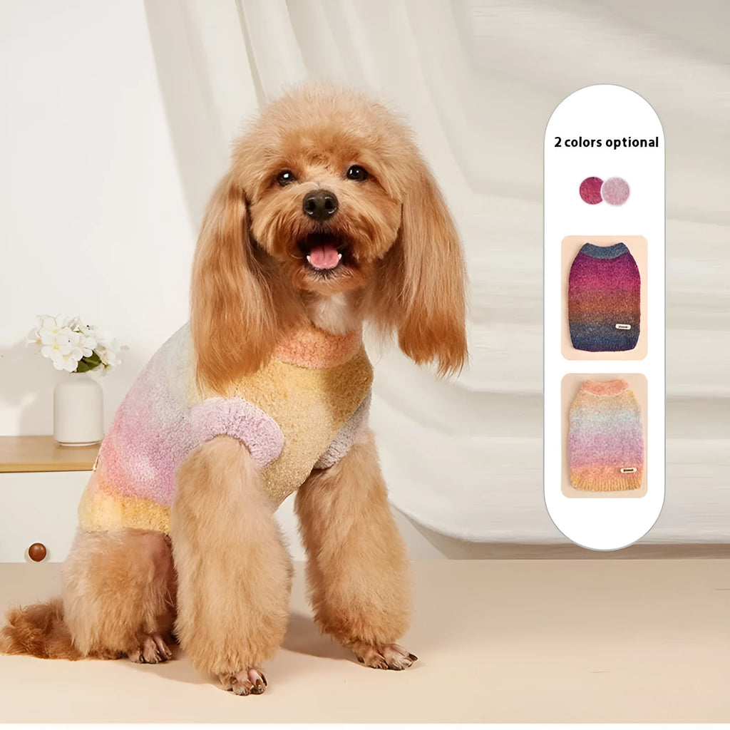 Rainbow circle pattern dopamine style pet sweater in wool acrylic blend