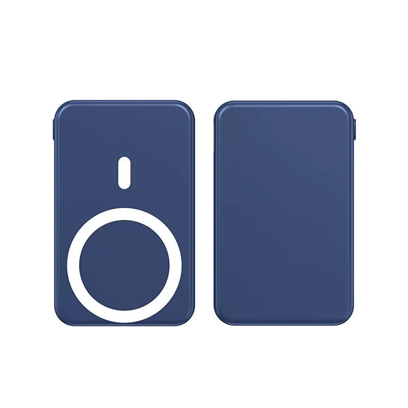 Ultra-thin 10000mAh portable power bank with magnetic wireless charging in white, black, and blue colour variants