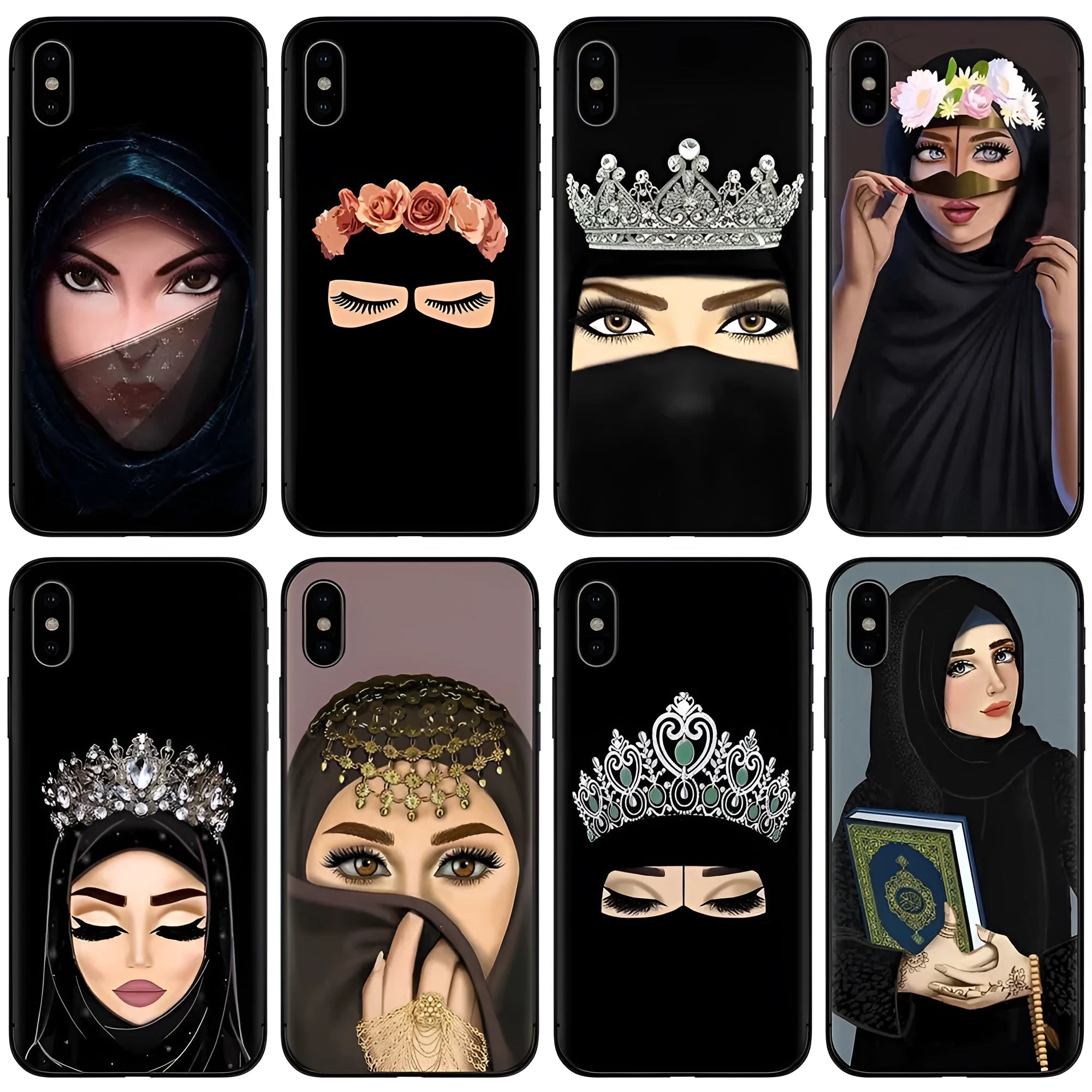 Islamic hijab design rhinestone floral painted TPU back cover case for iPhone.