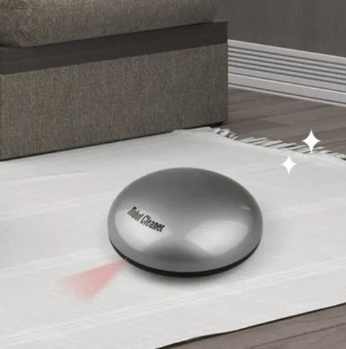 Silver automatic sweeping robot with compact 18cm by 18cm dimensions for floor cleaning
