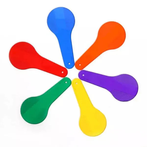Six PVC colouring learning boards for kids in red, yellow, blue, green, orange, and purple.