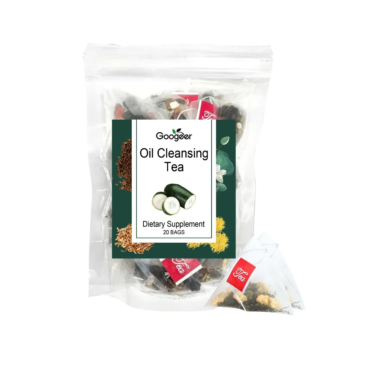 Googeer Oil Cleansing Tea Body Treatment box containing 20 individual herbal tea bags.