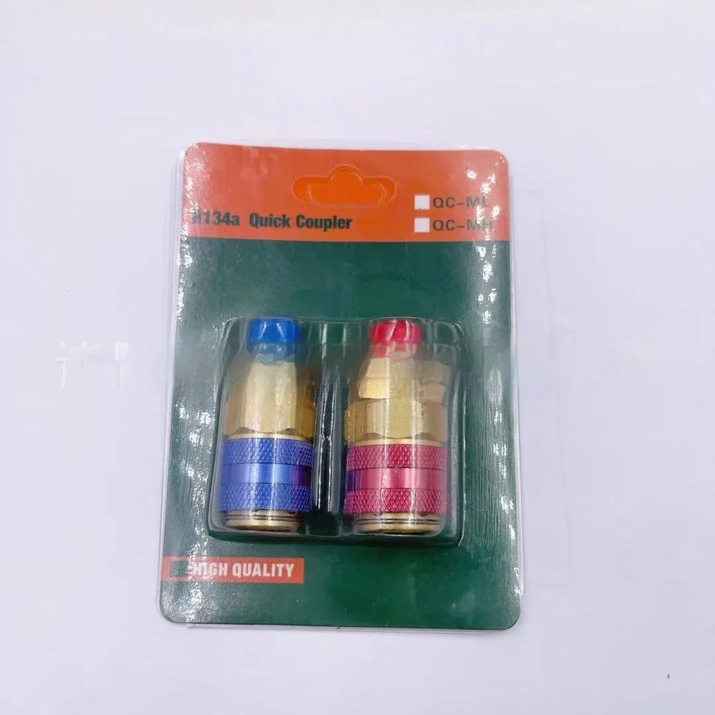 QC-12 straight quick connector in copper with golden yellow finish for automotive repair, pack of two