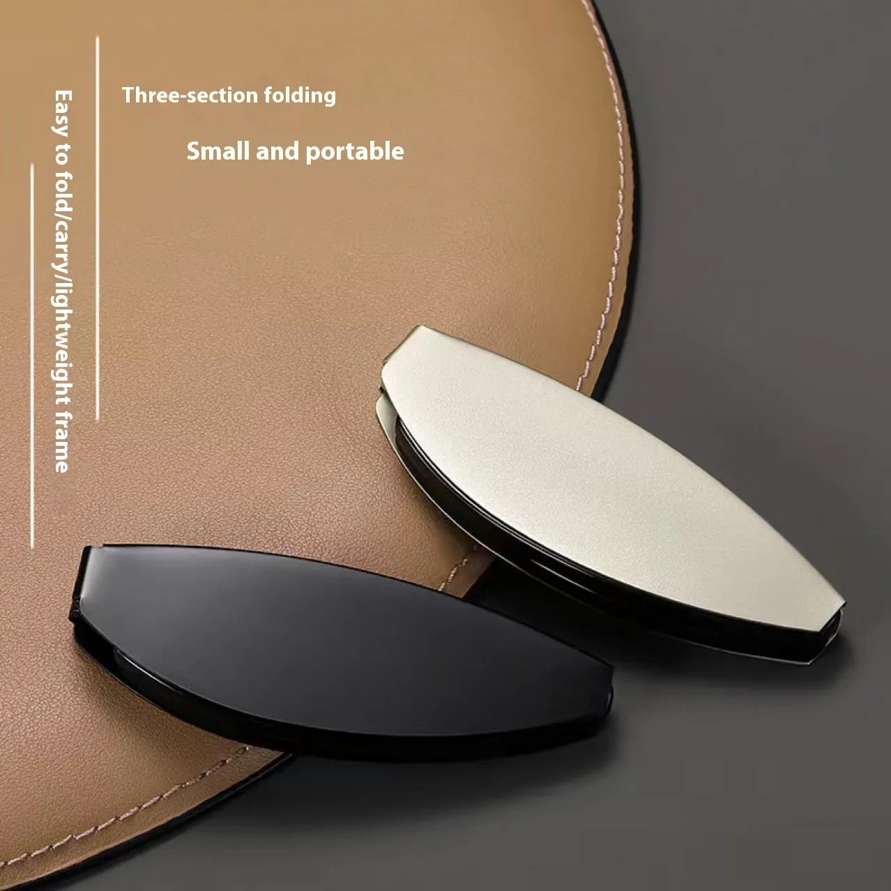 Man's folding pocket presbyopic glasses with retro ring frame in black, shown open and folded.