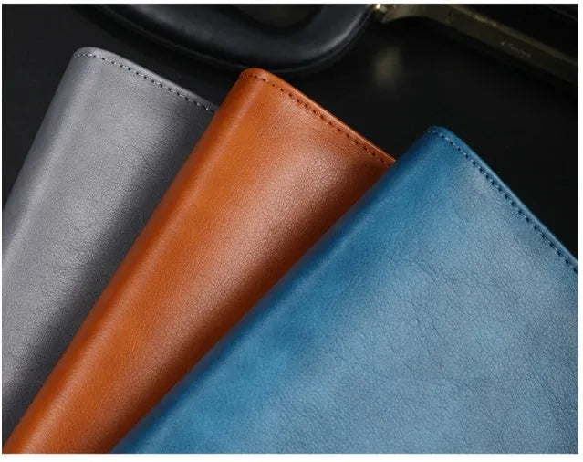 A5 hardcover leather buckle notebook in black, blue, brown, grey, or red with binder binding