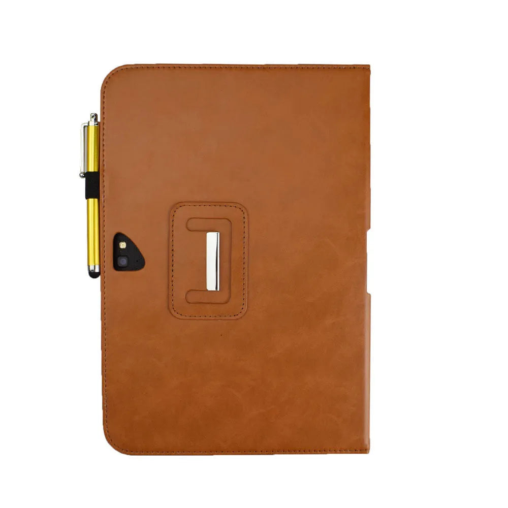 Black imitation leather tablet protective case with back clip for Google Pixel 10 on plain background