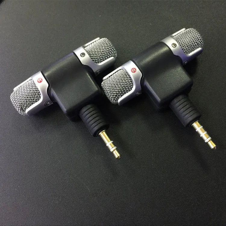 Mini electret condenser microphone with gold-plated 3.5mm plug, black and silver, for smartphones