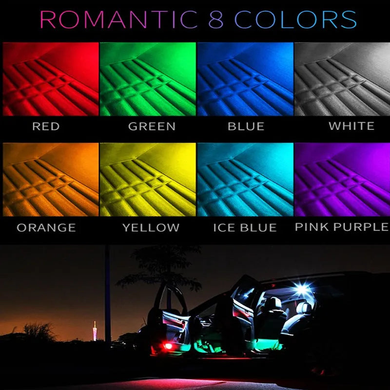Cool LED car atmosphere light with 48 LEDs in seven colours, ABS material, IP65 waterproof, USB and lighter interfaces
