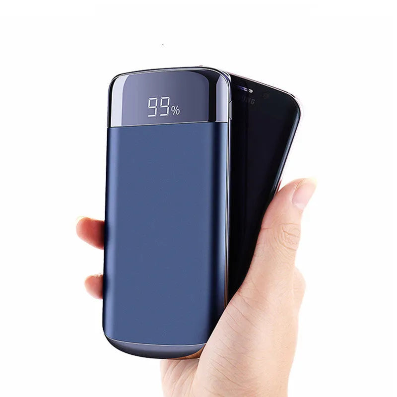 Square aluminium power bank with digital display and multiple USB charging ports