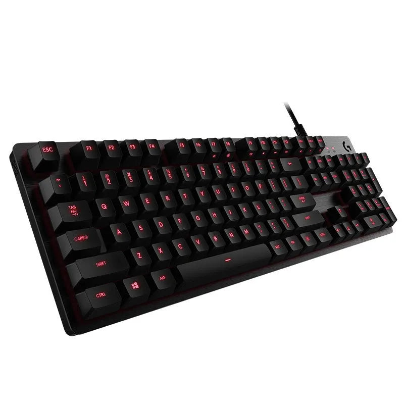 G413 104-key mechanical gaming keyboard with metal panel and USB wired connection, shown in silver white light or black red light