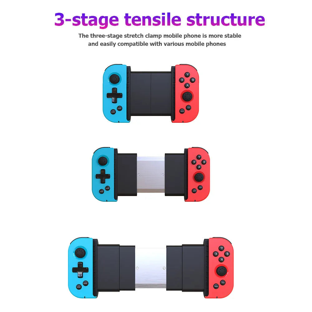 X6 wireless Bluetooth 4.0 telescopic game controller with 19 keys, red and blue colour, for PUBG Mobile on Android and iPhone