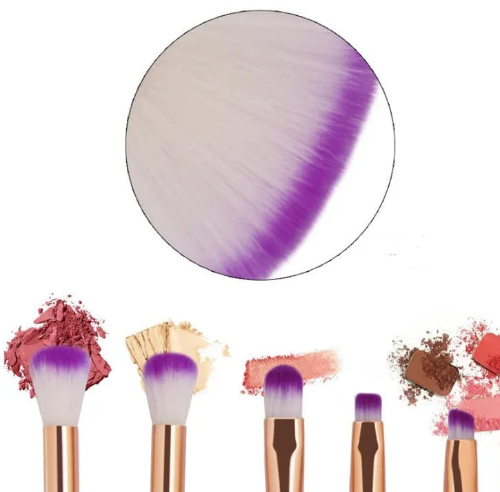 10-piece makeup brush set with rayon bristles, plastic handles, 14cm length and purple style