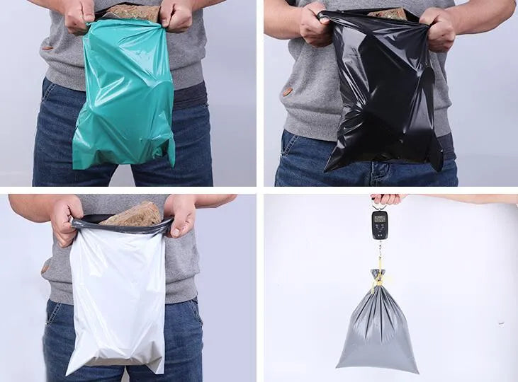 PE plastic courier clothing bag with adhesive strip seal in various sizes and colours