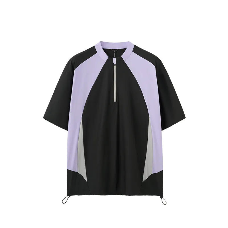 Men's lightweight polyester shirt in black and beige colours showing both long sleeve and short sleeve versions