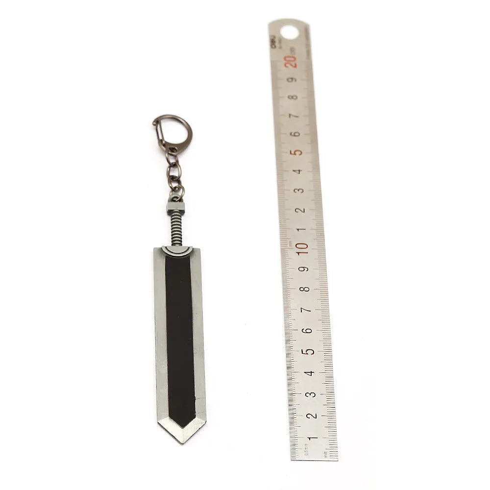 Sword Wind Legend keychain pendant in black zinc alloy, about 2.0x12cm and 35g, in OPP bag.