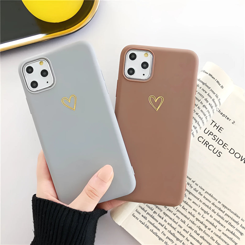 Hand painted love phone case TPU matte finish with bronzing love design for iPhone, Brown or Grey