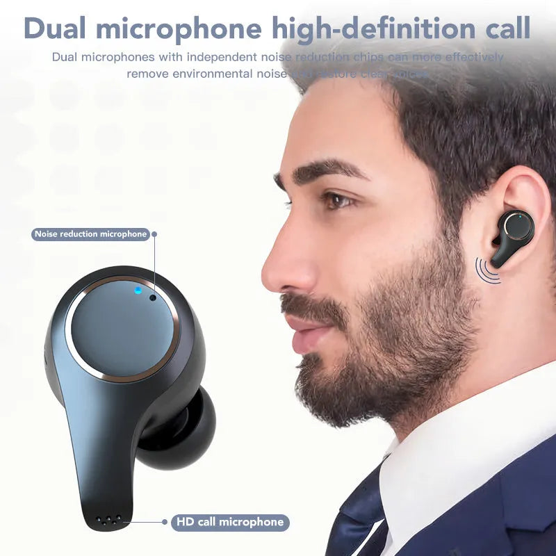 Black and white ANC Active Noise Cancelling Bluetooth headphones with earplug design.