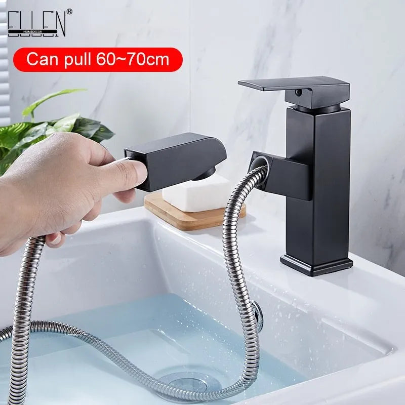 Nordic square pull brass faucet with brushed gold finish for sink installation