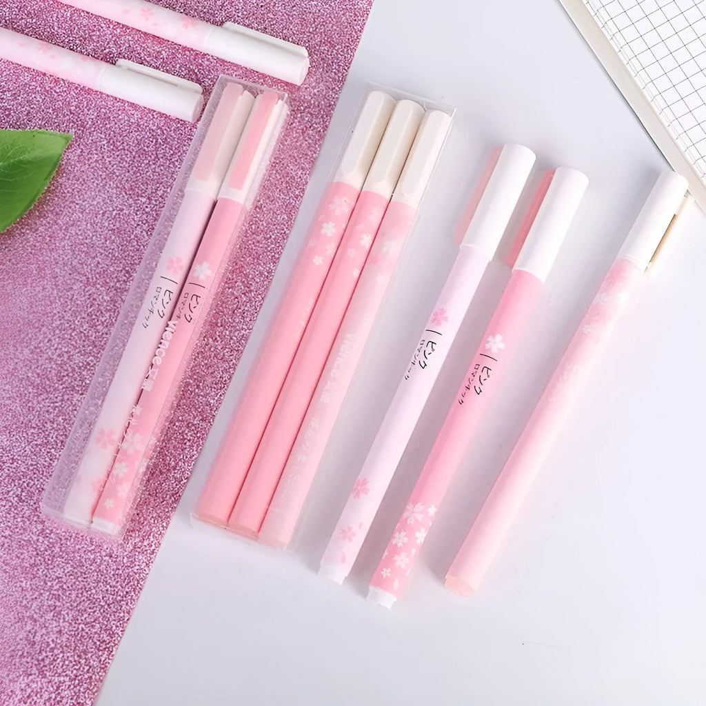Sakura gel pen set showing plastic body pens with 0.38mm and 0.5mm tip options in boxed presentation