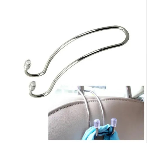 Stainless steel double head hook, silver, 3.4x11 cm, one pair for car seat back or hanger