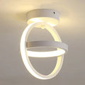 Modern round ceiling light with black finish and white acrylic shade, 21cm diameter.